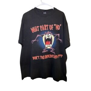 Vintage Sherry's Best Taz Looney Tunes "What Part of No" Graphic Tee XL Black